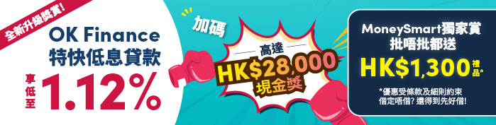 Promotional banner for OK Finance 特快低息貸款 | 新客限時優惠